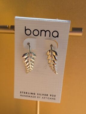 Boma Sterling Silver Leaf Drop Earrings - Silver